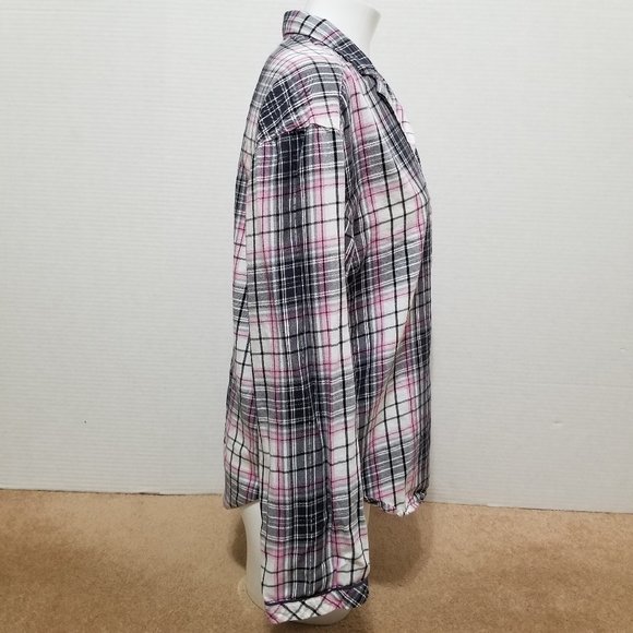 Victoria's Secret pj top Medium plaid button up flannel pajama metallic weave - Picture 4 of 13